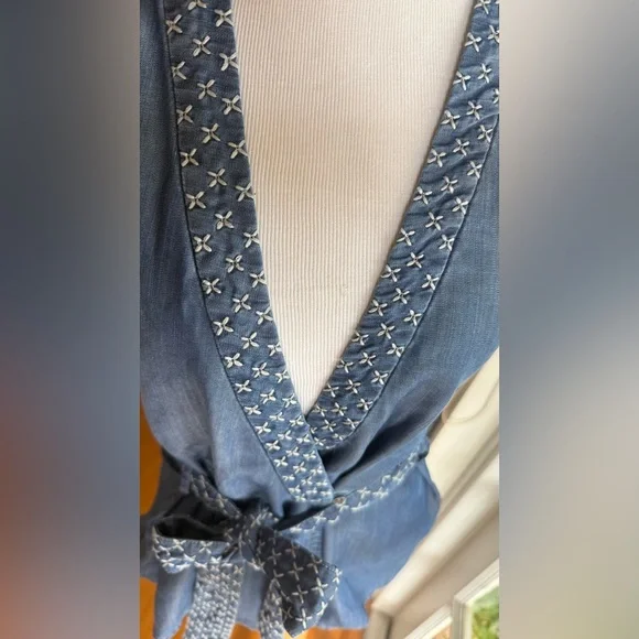 Anthropologie Holding Horses Blue Denim Top with Embroidered Detail - Picture 7 of 11